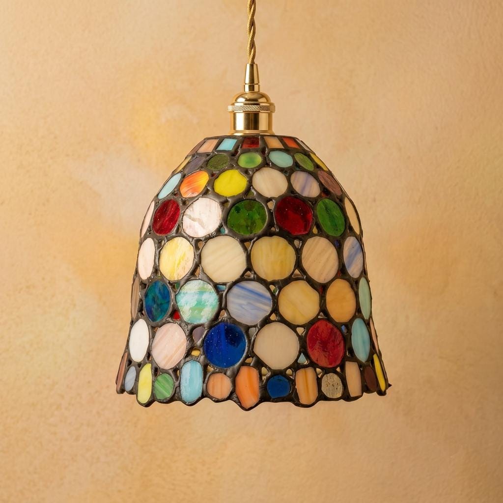 Handmade Multicolor Dot Dome Tiffany-Inspired Pendant Light - view 5