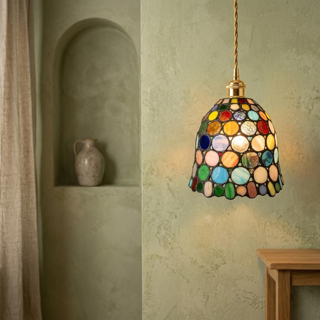 Handmade Multicolor Dot Dome Tiffany-Inspired Pendant Light - view 6