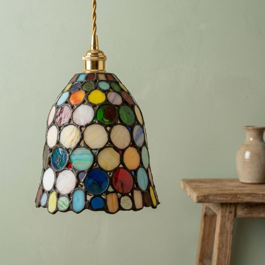 Handmade Multicolor Dot Dome Tiffany-Inspired Pendant Light - view 7