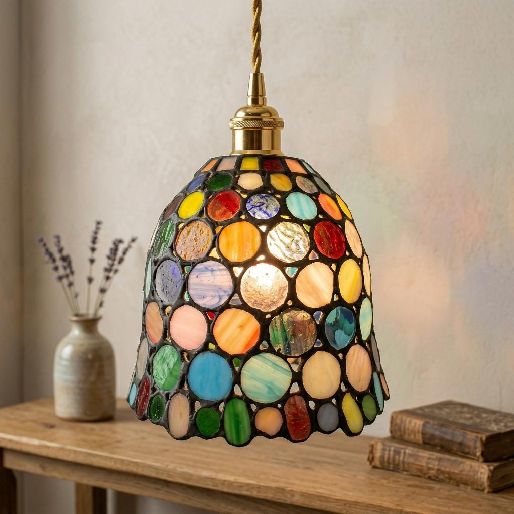 Handmade Multicolor Dot Dome Tiffany-Inspired Pendant Light - view 10