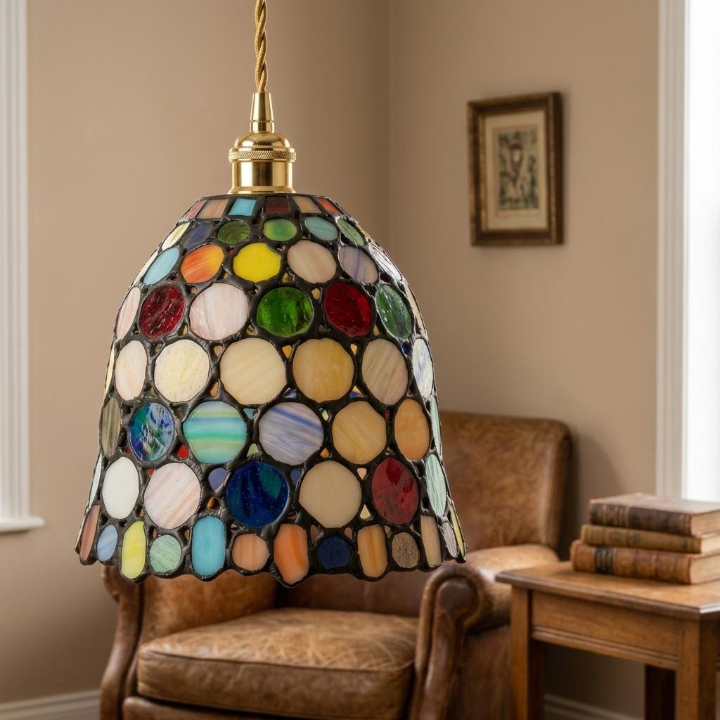 Handmade Multicolor Dot Dome Tiffany-Inspired Pendant Light - view 9