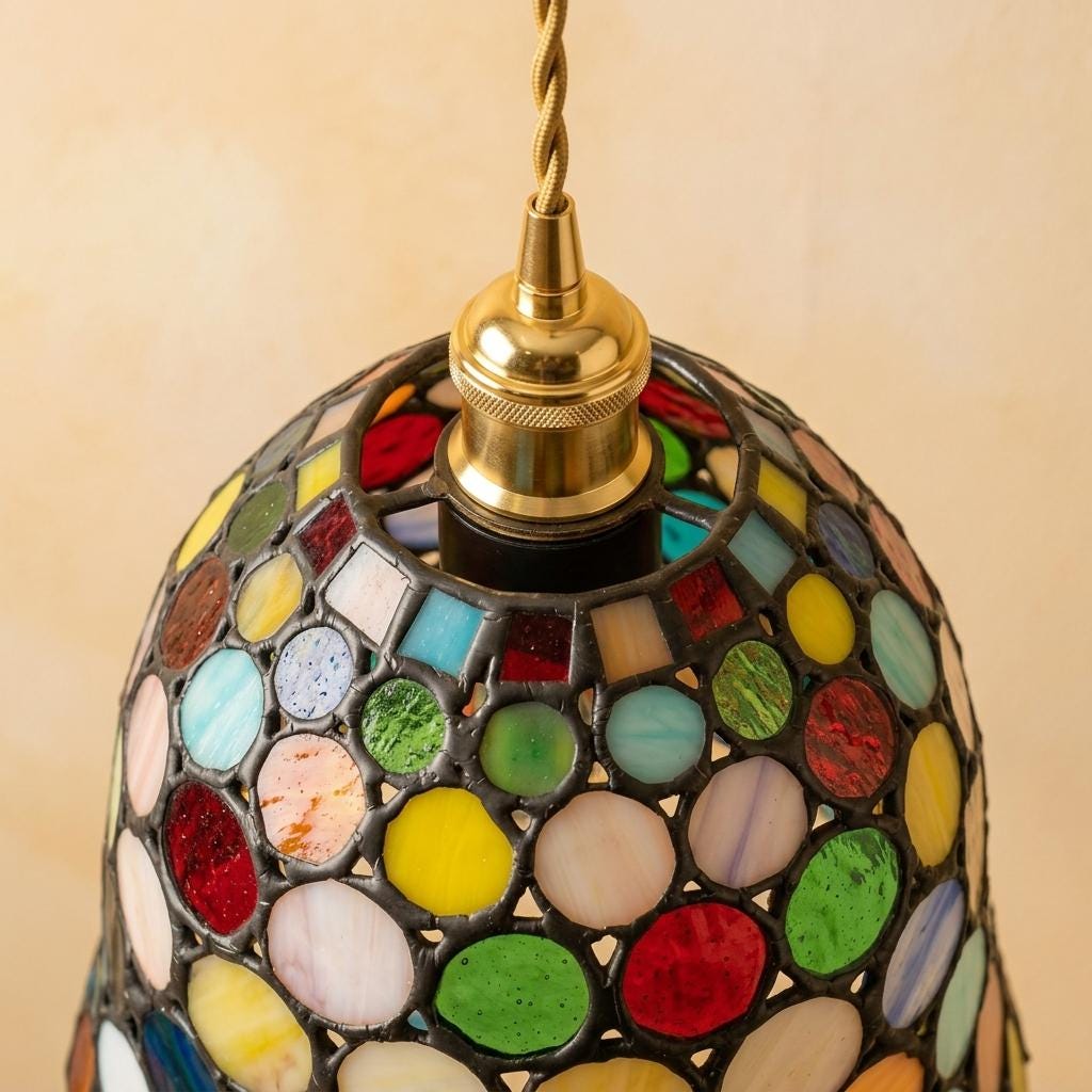 Handmade Multicolor Dot Dome Tiffany-Inspired Pendant Light - view 4