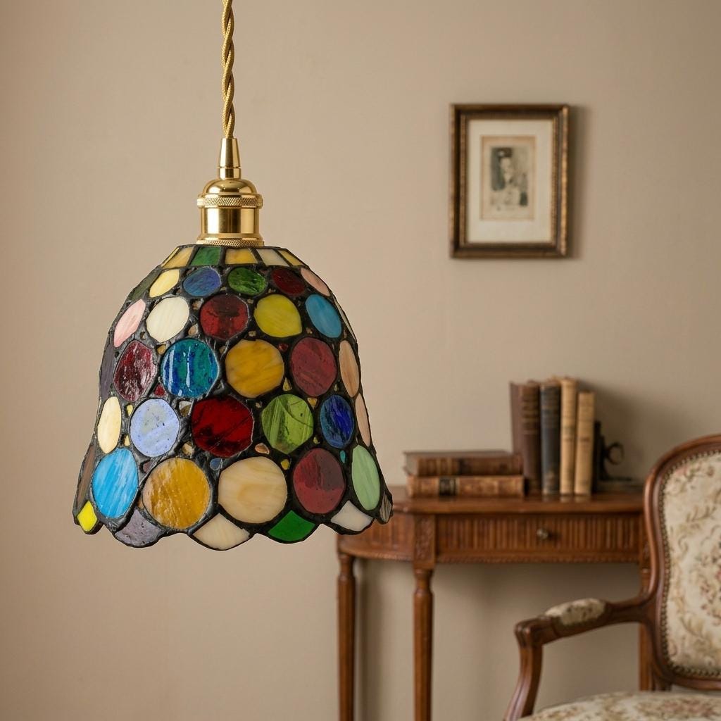 Handmade Multicolor Dot Tiffany-Inspired Pendant Light with Scalloped Dome - view 9
