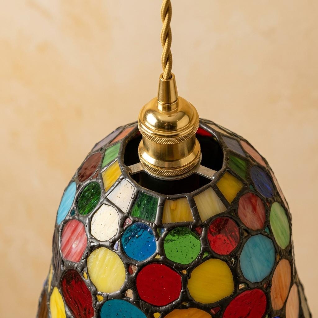 Handmade Multicolor Dot Tiffany-Inspired Pendant Light with Scalloped Dome - view 4