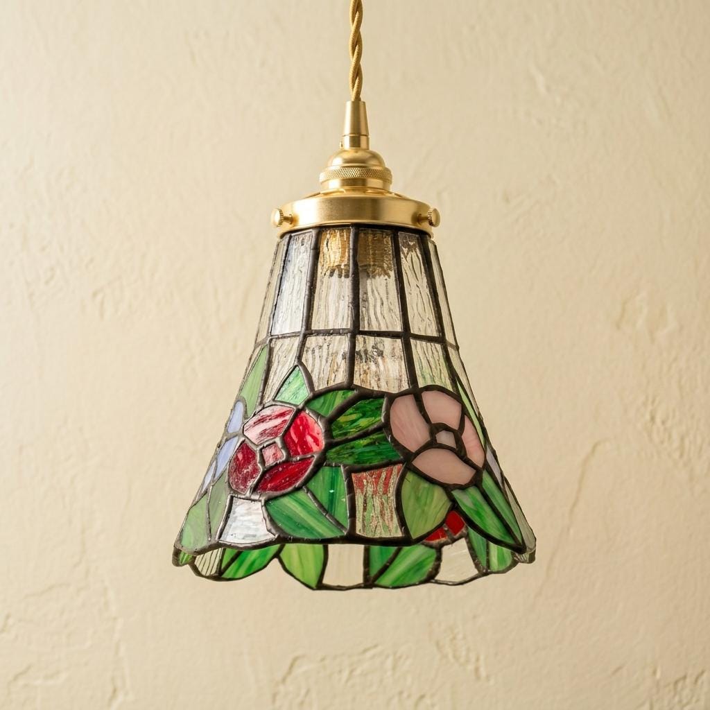 Handmade Floral Bell Tiffany-Inspired Pendant Light with Red, Pink, and Soft Purple Blooms - view 5