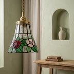 Handmade Floral Bell Tiffany-Inspired Pendant Light with Red, Pink, and Soft Purple Blooms - view 7