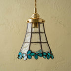 Handmade Blue Leaf Tiffany-Inspired Pendant Light with Tall Bell Shape and Scalloped Edge - view 5