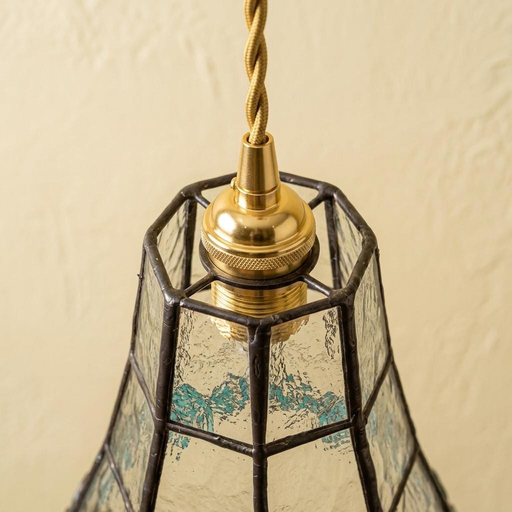 Handmade Blue Leaf Tiffany-Inspired Pendant Light with Tall Bell Shape and Scalloped Edge - view 4
