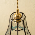 Handmade Blue Leaf Tiffany-Inspired Pendant Light with Tall Bell Shape and Scalloped Edge - view 4