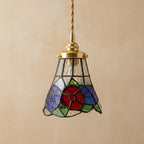 Handmade Red and Blue Floral Tiffany-Inspired Pendant Light with Multicolor Bell Panels - view 4