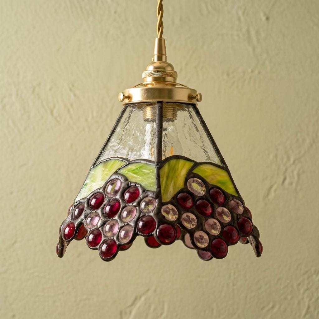 Handmade Grape-Inspired Tiffany-Inspired Pendant Light with Red and Purple Cluster Motifs - view 5