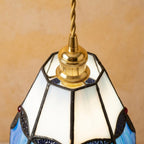 Handmade Blue and Cream Tiffany-Inspired Pendant Light with Leaf-Like Motif - view 4