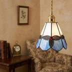 Handmade Blue and Cream Tiffany-Inspired Pendant Light with Leaf-Like Motif - view 8