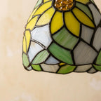 Handmade Yellow Floral Dome Tiffany-Inspired Pendant Light with Green Botanical Motifs - view 3