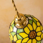 Handmade Yellow Floral Dome Tiffany-Inspired Pendant Light with Green Botanical Motifs - view 4
