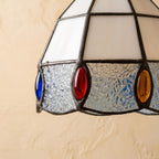 Handmade Cream Faceted Bell Tiffany-Inspired Pendant Light with Red, Blue, and Amber-tone Ovals - view 3