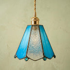 Handmade Blue and Clear Bell Tiffany-Inspired Pendant Light with Teardrop Edge Details - view 5
