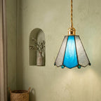 Handmade Blue and Clear Bell Tiffany-Inspired Pendant Light with Teardrop Edge Details - view 6