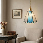 Handmade Blue and Clear Bell Tiffany-Inspired Pendant Light with Teardrop Edge Details - view 8