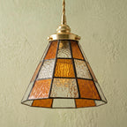 Handmade Amber-tone Grid Tiffany-Inspired Pendant Light with Cream and Orange Panels - view 4