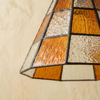 Handmade Amber-tone Grid Tiffany-Inspired Pendant Light with Cream and Orange Panels - view 2
