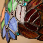 Handmade Orange Floral Dome Tiffany-Inspired Pendant Light with Multicolor Botanical Pattern - view 2