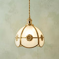 Handmade Cream Segmented Dome Pendant Light with Gold-Tone Floral Medallions by AuroraeGlass