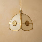 Handmade Cream Segmented Dome Pendant Light with Gold-Tone Floral Medallions - view 5