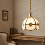 Handmade Cream Segmented Dome Pendant Light with Gold-Tone Floral Medallions - view 8