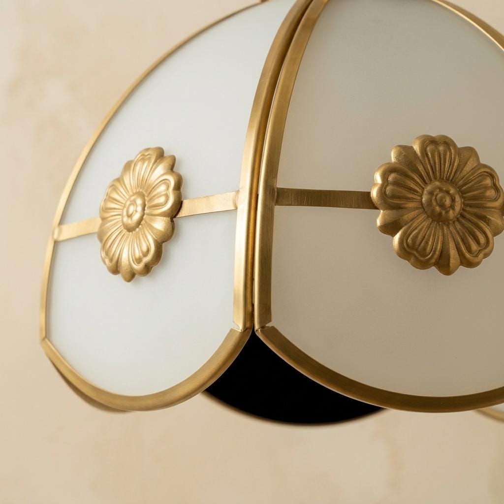 Handmade Cream Segmented Dome Pendant Light with Gold-Tone Floral Medallions - view 3