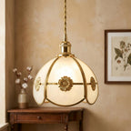 Handmade Cream Segmented Dome Pendant Light with Gold-Tone Floral Medallions - view 10