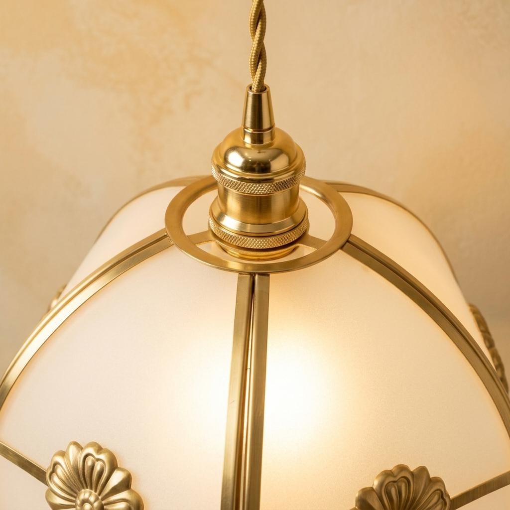 Handmade Cream Segmented Dome Pendant Light with Gold-Tone Floral Medallions - view 4
