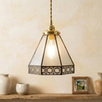 Handmade Clear Geometric Bell Pendant Light with Dark Lattice Border - view 10