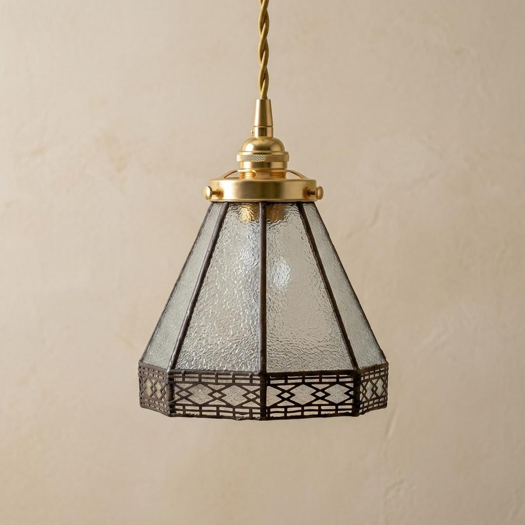 Handmade Clear Geometric Bell Pendant Light with Dark Lattice Border - view 5