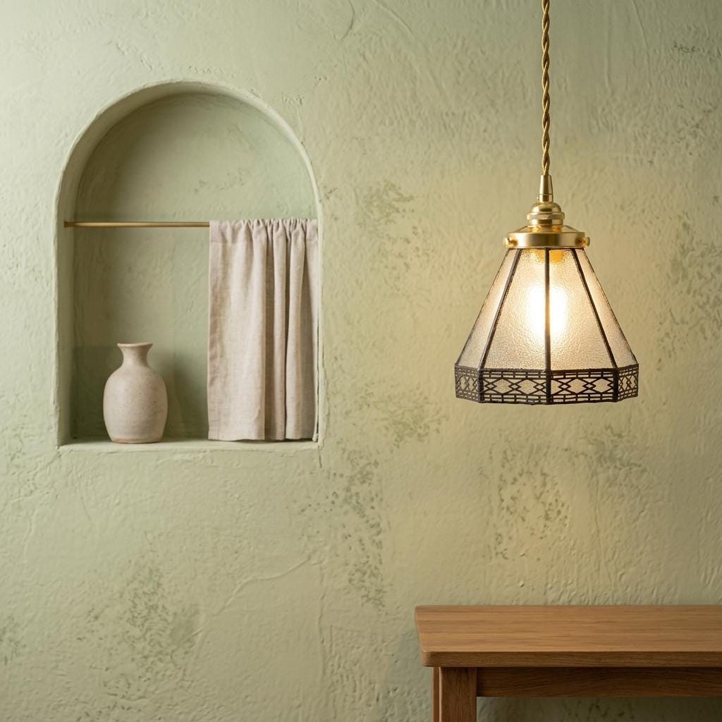 Handmade Clear Geometric Bell Pendant Light with Dark Lattice Border - view 6