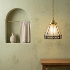 Handmade Clear Geometric Bell Pendant Light with Dark Lattice Border - view 6