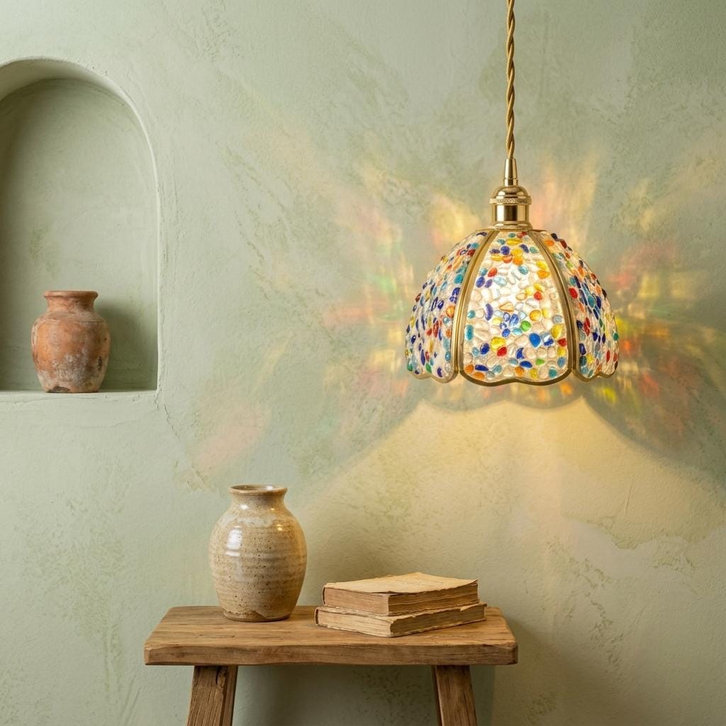 Handmade Multicolor Pebble-Pattern Pendant Light with Speckled Dome - view 6