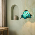 Handmade Blue Fluted Dome Tiffany-Inspired Pendant Light with Flowing Petal Panels - view 5