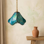Handmade Blue Fluted Dome Tiffany-Inspired Pendant Light with Flowing Petal Panels - view 6