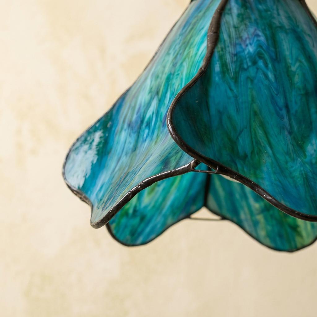 Handmade Blue Fluted Dome Tiffany-Inspired Pendant Light with Flowing Petal Panels - view 2
