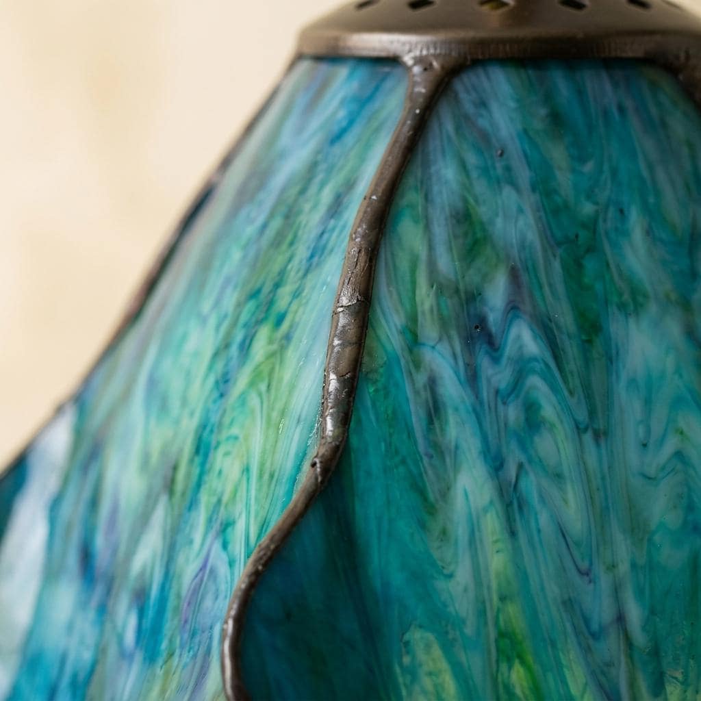 Handmade Blue Fluted Dome Tiffany-Inspired Pendant Light with Flowing Petal Panels - view 3