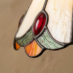 Handmade Cream Bell Tiffany-Inspired Pendant Light with Red, Orange, and Green Details - view 2