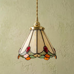 Handmade Cream Bell Tiffany-Inspired Pendant Light with Red, Orange, and Green Details - view 5
