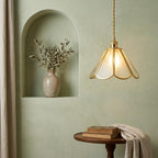Handmade Clear Flared Pendant Light with Warm Gold-Tone Curved Lines - view 5
