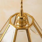 Handmade Clear Flared Pendant Light with Warm Gold-Tone Curved Lines - view 4
