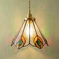 Handmade Peacock-Inspired Tiffany-Inspired Pendant Light with Orange and Green Feather-Eye Motifs by AuroraeGlass