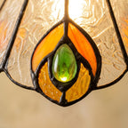 Handmade Peacock-Inspired Tiffany-Inspired Pendant Light with Orange and Green Feather-Eye Motifs - view 2