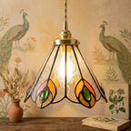 Handmade Peacock-Inspired Tiffany-Inspired Pendant Light with Orange and Green Feather-Eye Motifs - view 10