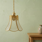Handmade Clear Flared Pendant Light with Gold-Tone Scroll Details - view 7
