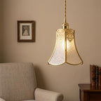 Handmade Clear Flared Pendant Light with Gold-Tone Scroll Details - view 8